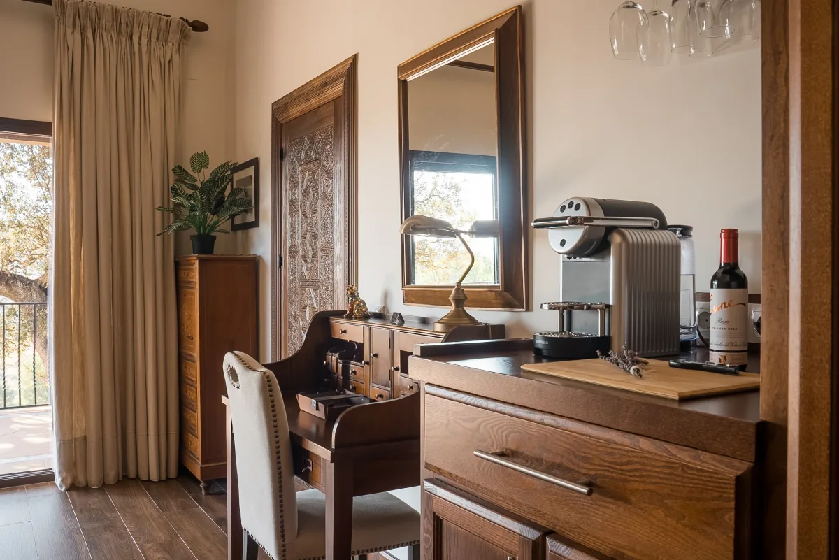 A quiet corner of the lodge with coffee and Rioja