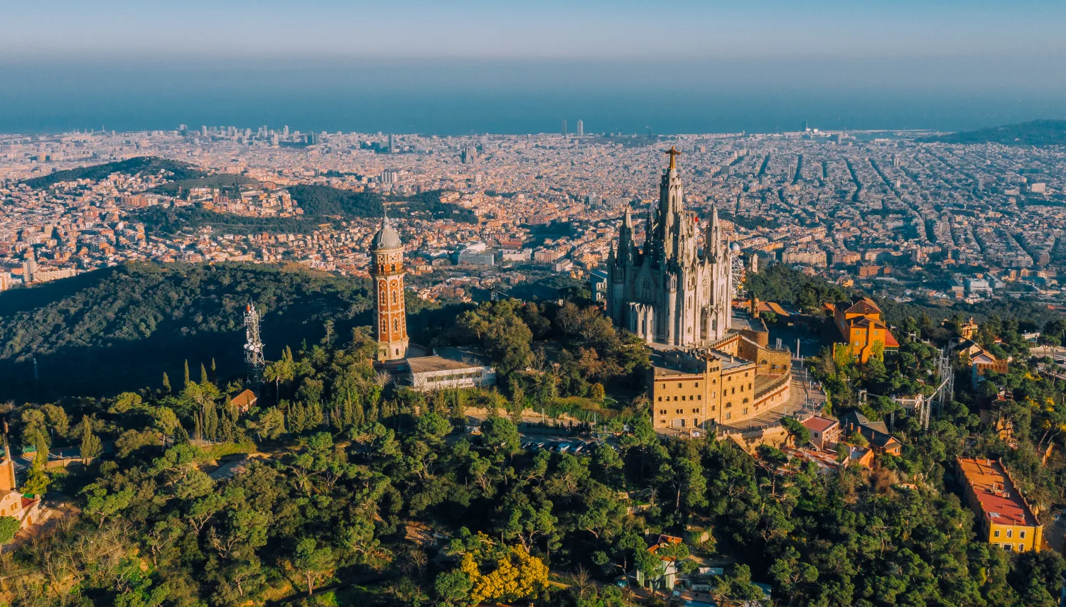 Barcelona seen from Tibidabo, the city meeting the sea