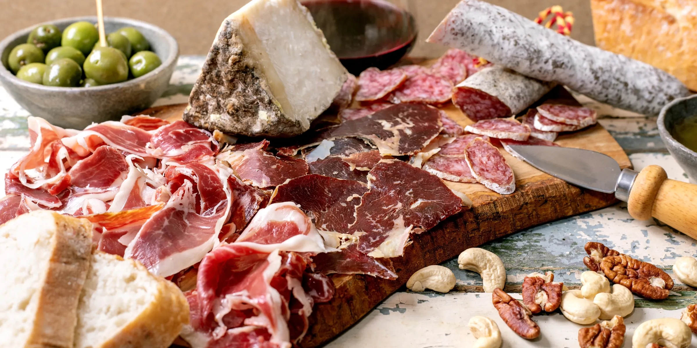 A board of Iberian jamón, cured meats and cheese